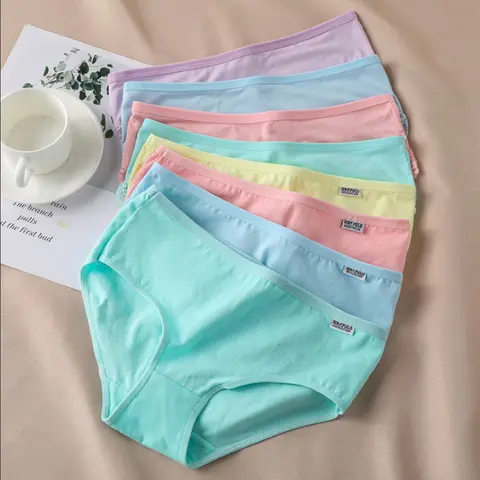 Conjunto de 3 peças de roupa íntima feminina, cores doces, confortável, de algodão de alta qualidade, cintura média, respirável, cuecas plus size