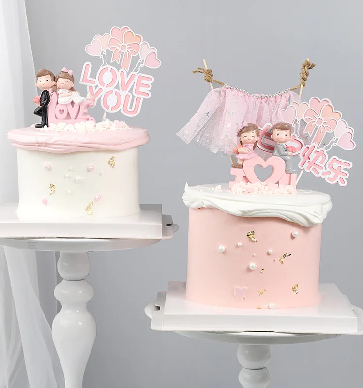 Lovely Couple Cartoon Characters Cake Topper Love Confession Dessert Baking  Cake Wedding Decoration For Birthday Party Supplies