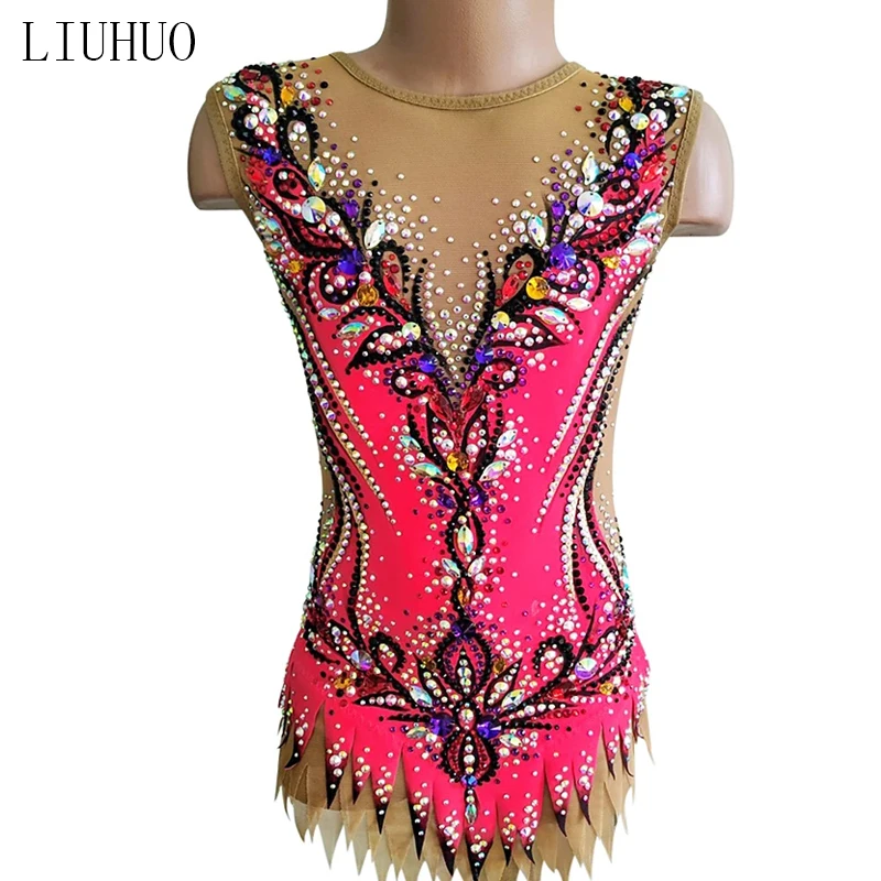 

LIUHUO Customize Ice Figure Skating Dress Women Girl Performance Rhythmic Gymnastics Competition Dance Leotard Pink Teens Kids