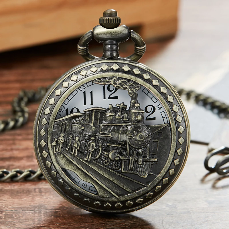 4type Retro Hollow Pocket Watch Laser Engraved Flip Bronze Watch Fob Chain Necklace Quartz Clock Men Women Gift Reloj de bolsill