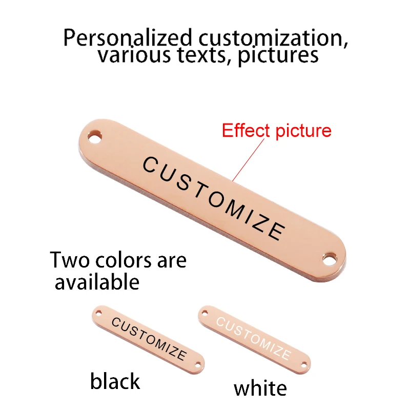 Laser Custom Name Logo Date Text Strip Namebar Charms Stainless Steel Customized Pendants For Making Necklace Bracelets Jewelry