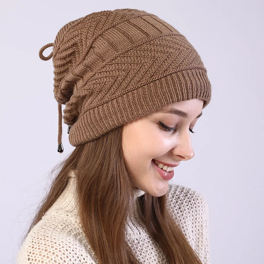 Gorros elásticos de punto para mujer, bufanda de redecilla sólida, gorro cálido para mujer, gorro de otoño e invierno