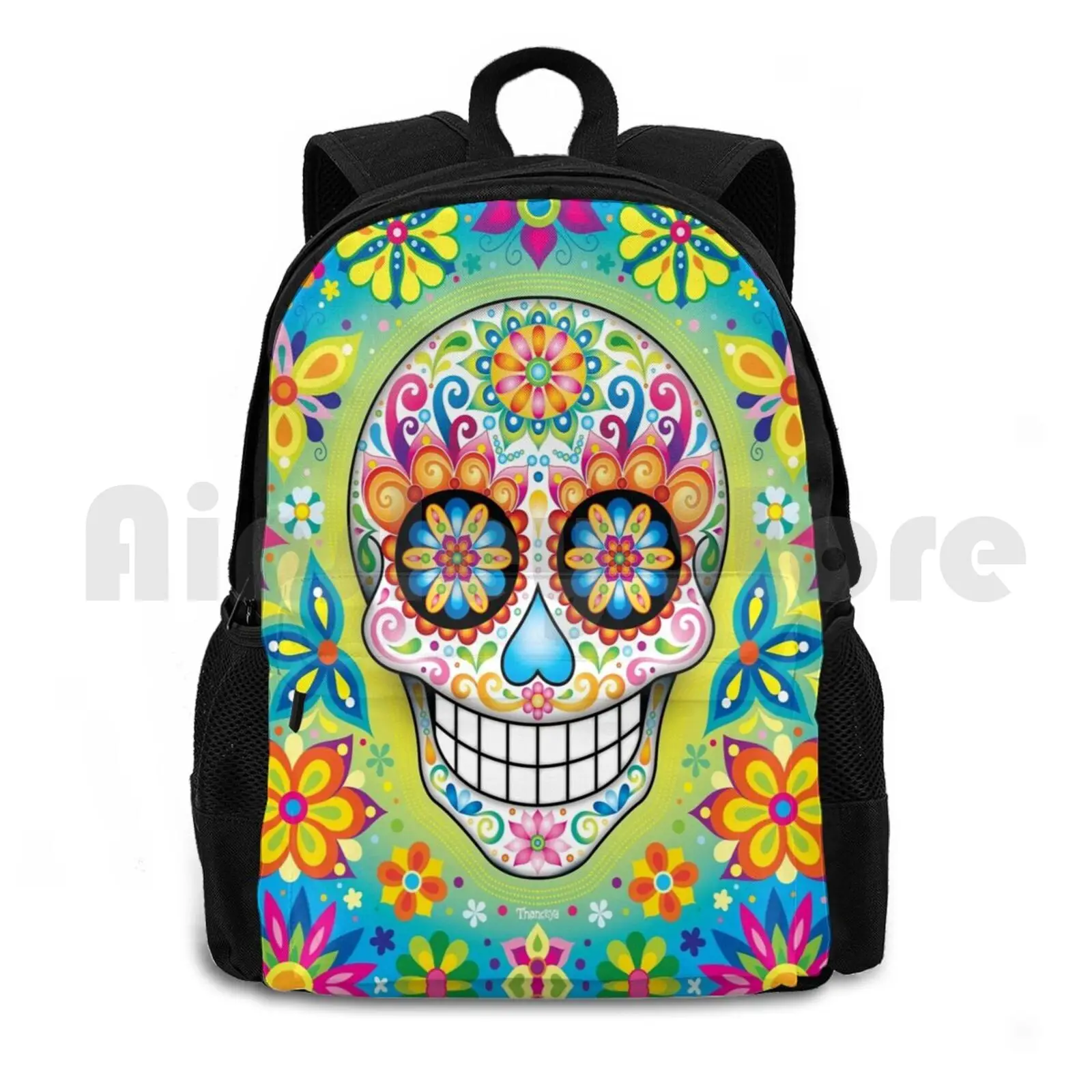 Colorful Sugar Skull Day Of The Dead Art Outdoor Hiking Backpack Waterproof Camping Travel Sugar Skull Day Of The Dead Dia De