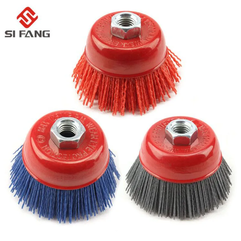 1-3pcs 85mm Cup Nylon Abrasive Brush Wheel M14 X 3.4inch Pile Polymer-abrasive For Angle Grinder Tool 80/120/240#