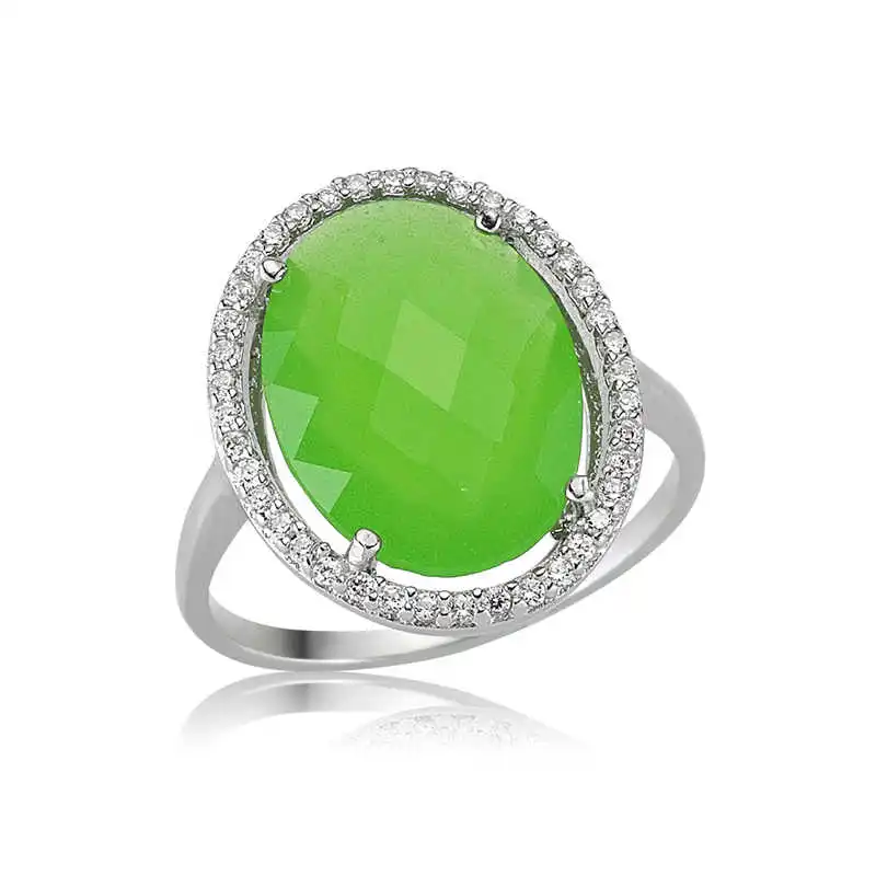 Silver Green Oval Stone Women's Ring Zircon Stone 925 Sterling Jewelry Wedding Party Birthday Gift - Box - Ladies - Fashion - Botiva - Size - Turkish - Patterned Embroidered