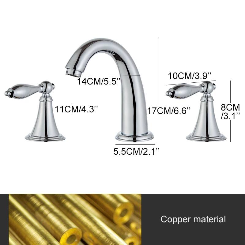 3 Hole Widespread Bathroom Sink Faucet Deck Mounted Dual Handle Hot Cold Water Mixer Tap Brush Nickel Chrome Finished EL8001-2