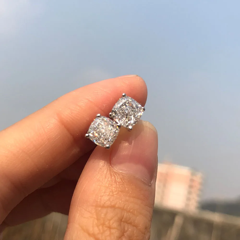 

KNRIQUEN 100% 925 Silver Sparking 6*6 MM Simulate Moissanite Diamond Wedding Engagement Ear Stud Earrings Fine Jewelry Wholesale