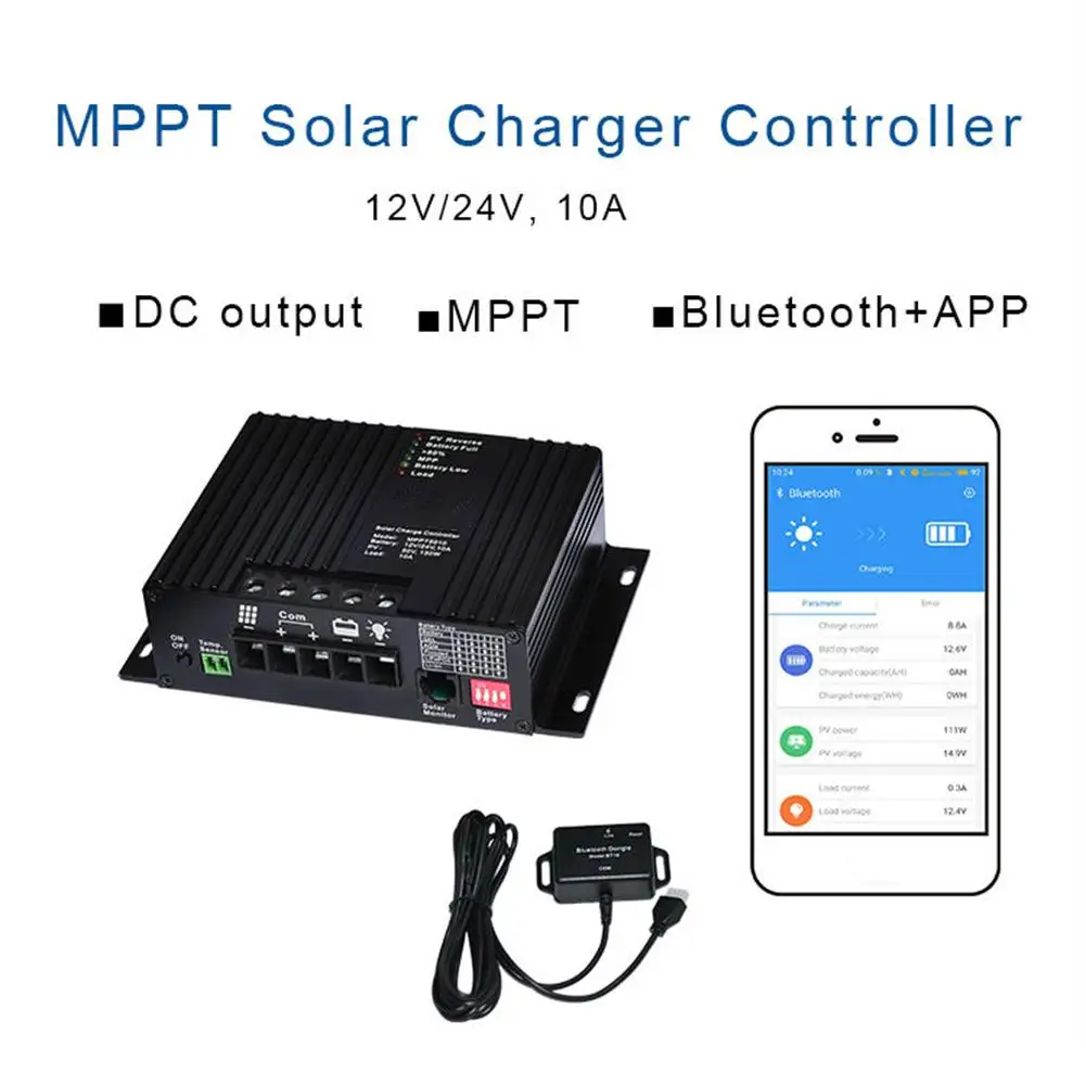 BT10 Auto MPPT Solar Charge Controller With Bluetooth Solar Panel Charge Regulator USB Voltage Charger Power