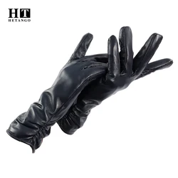 New style leather ladies gloves fashion design color sheepskin thickened warm winter gloves fleece lining cold-proof mittens