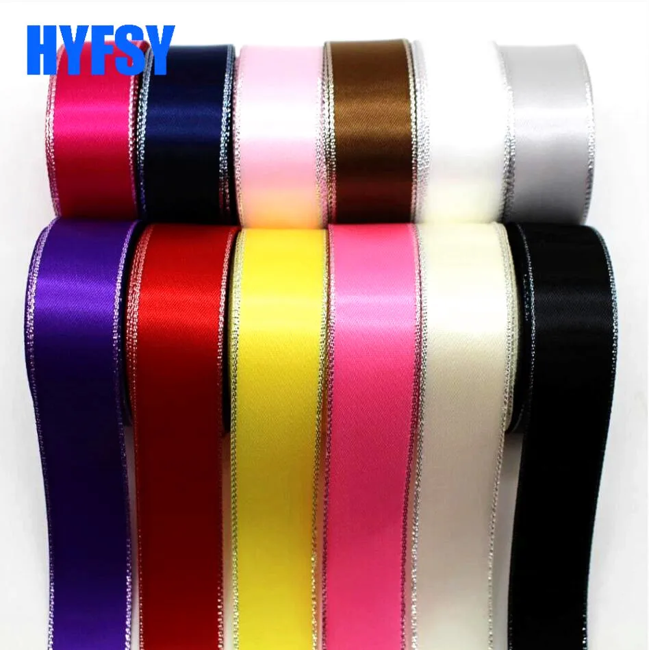 10 Yards 10MM 22MM 38MM Glittering Silver Edge Ribbon DIY Handmade Materials Gift Wrapping Christmas Platinum Satin