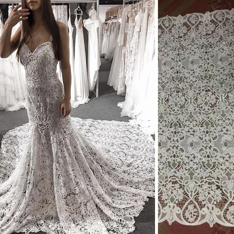 Unique Off White Gorgeous High quality Guipure lace Fabric bridal wedding Dress DIY SEWING Cloth lace fabric 1 yard