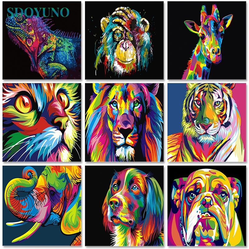 

SDOYUNO 60x75cm Frame DIY Painting By Numbers Kits Colorful Lions Animals Hand Painted Oil Paint By Numbers For Home Decor Art