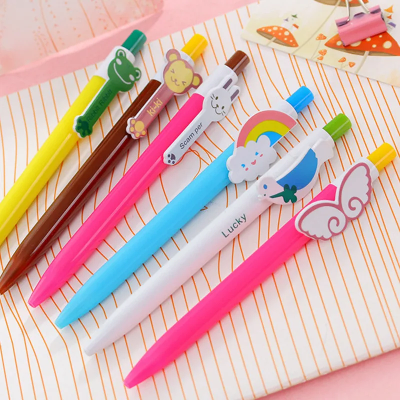 24 pcs Factory Direct Selling Cartoons Six Rainbow Ball Pen Learning Supplies Creative Stationery Wholesale