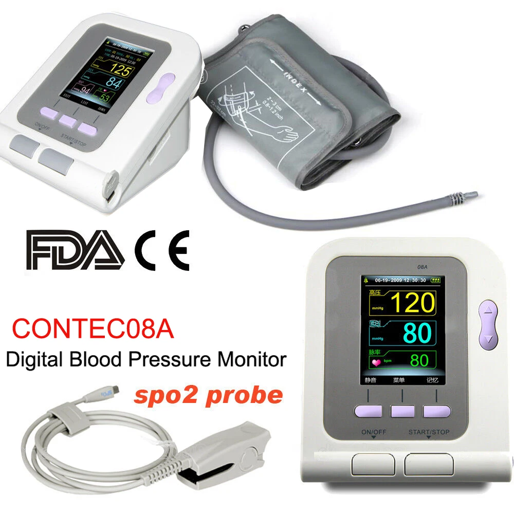 Blood Pressure Monitor Electronic Sphygmomanoter Heart Rate Pulse measurement tool BP Meter +SPO2 Probe bp monitor