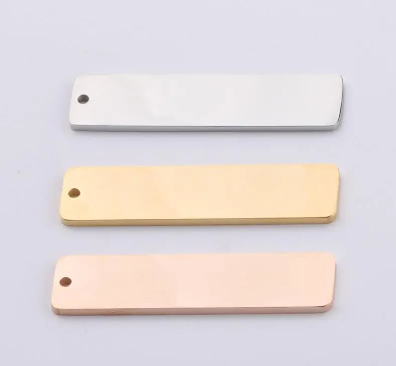 50 Stück 10 x 40 mm rechteckige Tag-Streifen, leere Charms, hochglanzpoliert, Edelstahl, für DIY-Schmuckherstellung – Detail 9