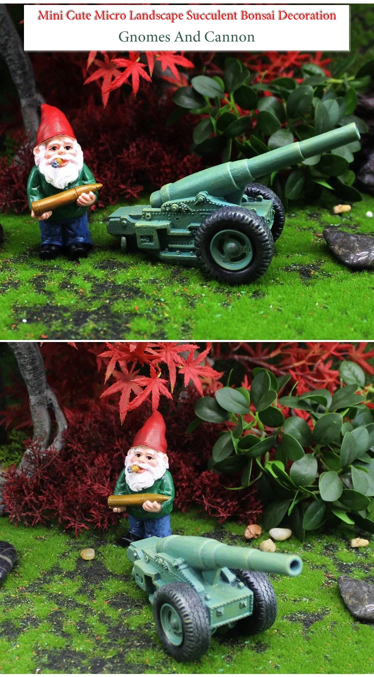 2 teile/satz Mini Lustige Nette Zwerge Und Kanone Harz Gnome Statue DIY Bonsai Dekoration Für Home Office Schreibtisch Skulptur Dropshipping – Detail 7