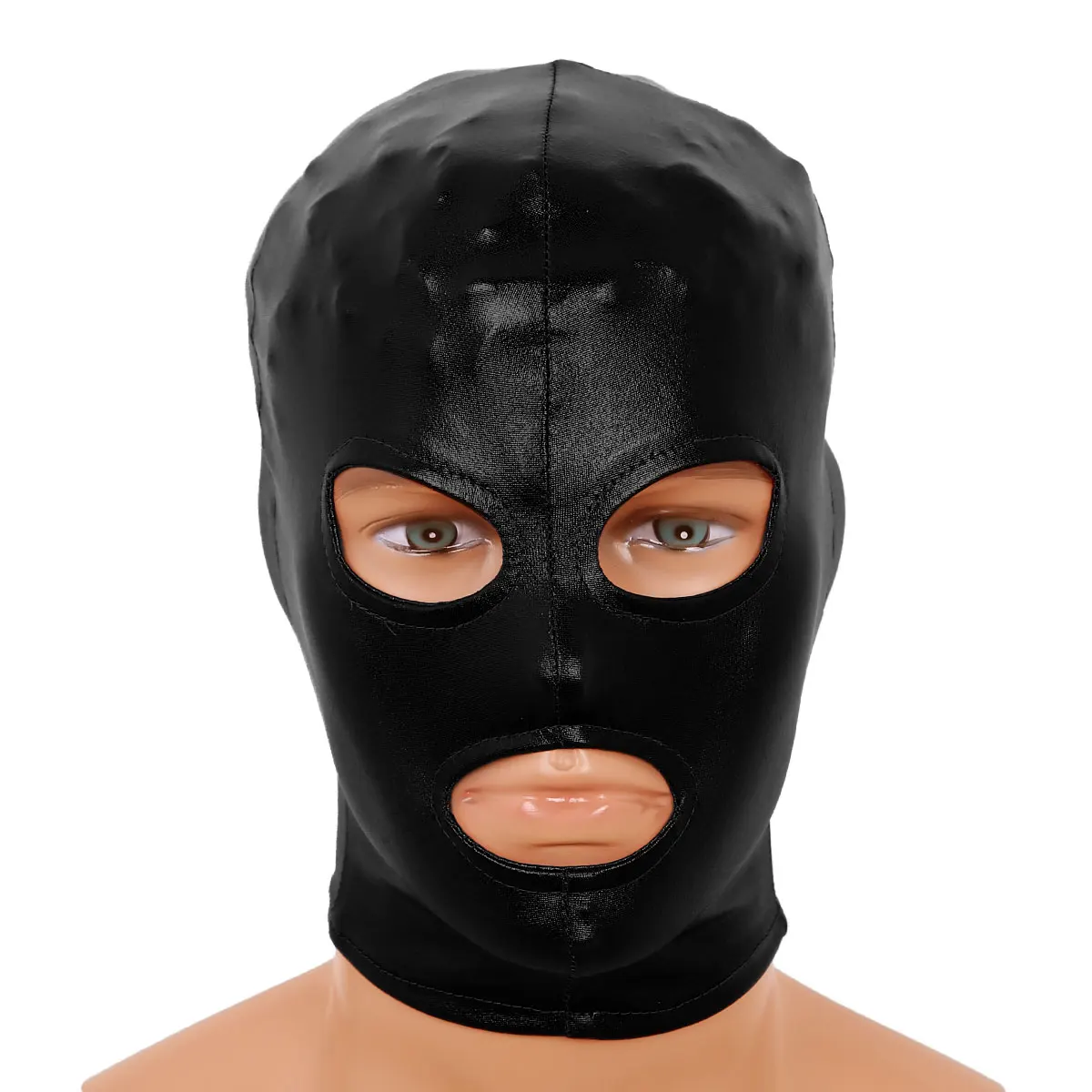 Hot New Sexy Mens Womens Cosplay Face Mask Latex Shiny Metallic Open Eyes Mouth Headgear Full Face Mask Hood Role Play Costume