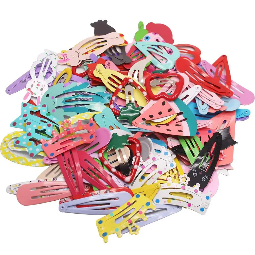 100PCS Snap Clips No Slip Metal Hair Barrettes Cute Printed Hairpins Hair Accessories Clips for Girls Kids Teens Women