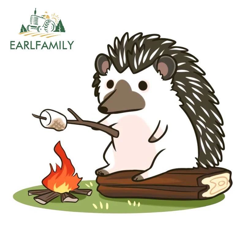 EARLFAMILY 13cm x 10.8cm Campfire Hedgehog Barbecue Car Sticker Vinyl Window Trunk Laptop Wall Decal Cute Animal Stickers