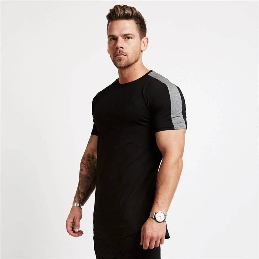 Black Gym tshirt Men Running Sport T-shirt Fitness Bodybuilding Cotton Slim Tee shirt Tops Summer Male Jogging Training Clothing