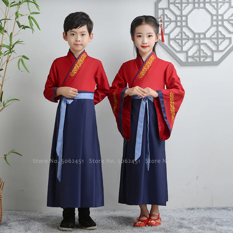 

Kids Traditional Chinese Style Hanfu Boys Tang Suit Song Dynasty Girls Princess Party Dress Children Performance Cosplay Costume