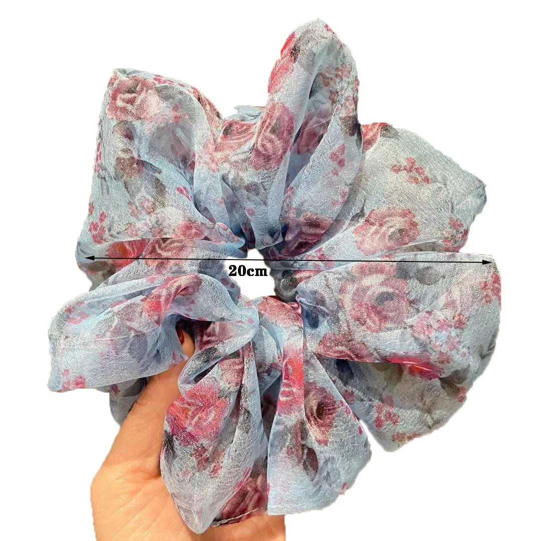 2021 New Fashion Oversized Organza Flower Large Hair Scrunchies Elastic Hair Ropes For Woman Girls Temperament Hair Accessories