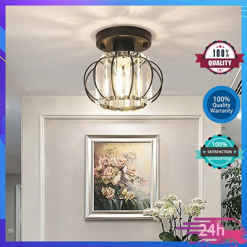 

Modern Crystal Glass Ceiling Light Luxury Entrance Corridor Porch Lamp Aisle Black Gold Ceiling Lights