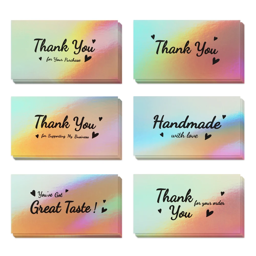 50Pcs Colorful Laser Thank You Cards For Thanks Notes 