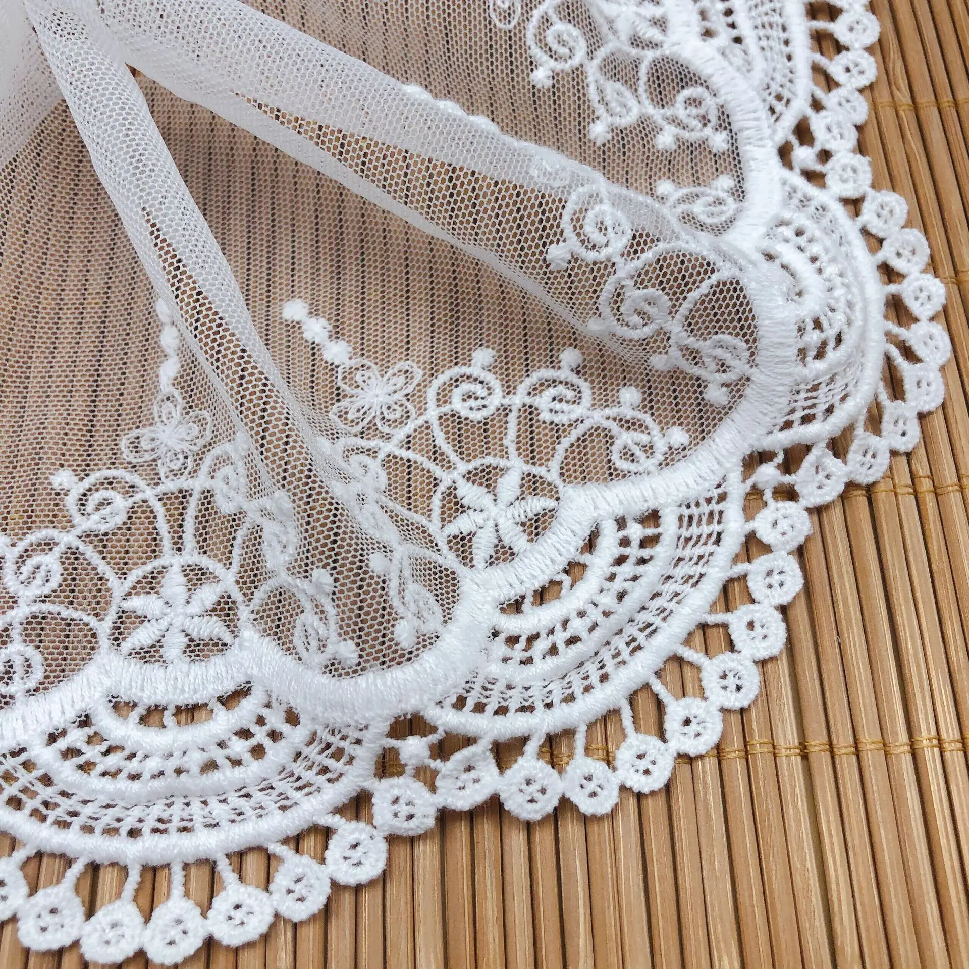 

3YardLuxuryEmbroidery Fabrics Bride Wedding Dress lace Curtain Accessories Polyester Lace Trim DIY Craft Accessories Ivory White