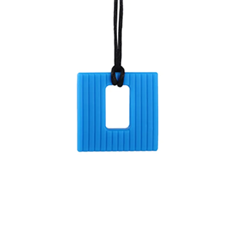 Square Textured Chew Necklace Silicone Teether Baby Teething Pendant Chewelry Sensory Therapy Toys for Autism ADHD Special Needs