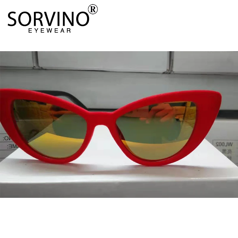 SORVINO Vintage Blue Mirror Cat Eye Sunglasses Women Brand Designer 90s Velvet Cateye Winter Sun Glasses Orange Red Shades SP81