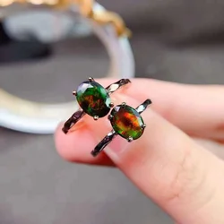 Jewelry Fashion Black Opal Ring for Daily Wear 6mm*8mm Natural Opal Silver Ring 925 Silver Opal Jewelry Gift for Woman