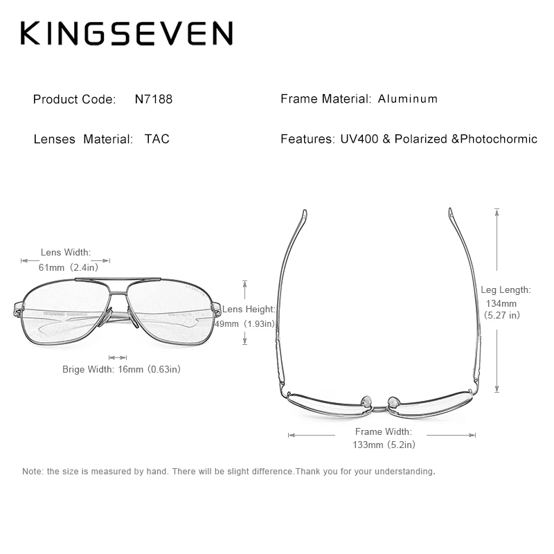 KINGSEVEN Mới Photochromic Nam Nhôm Kính Mát Nữ Phân Cực UV400 Gương Nam Kính Chống Nắng Nữ Dành Cho Nam Oculos De Sol N7188