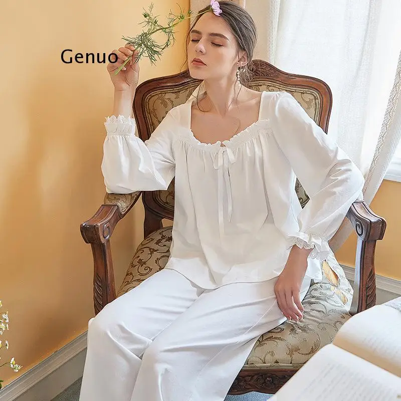 

White Pajamas Pajamas Ladies Spring and Autumn Long-Sleeved Loose Ladies Princess Pajamas Comfortable