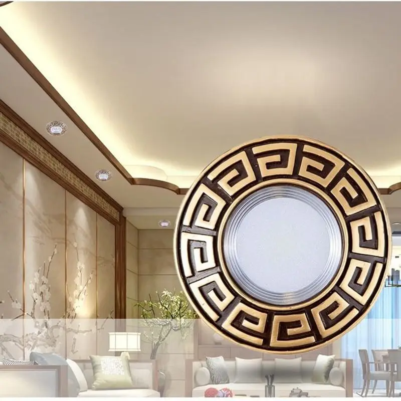 Chinese Style Spiral Pattern Gold Edge Ceiling Lamp 3W 5W 220V Led Recessed Lights Luxury Home Decoration Kitchen Bedroom Luster