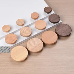 2Pcs Natrual Solid Wood Round Knob Handle For Door Furniture Cupboard Cabinet Walnut Beech Ash Rubberwood