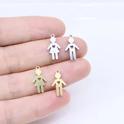 10pcs Wholesale Stainless Steel Lovely Girl Boy Charms DIY Anklets Earrings Bracelets Unfading Colorless 2 Colors