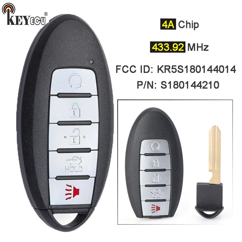 

KEYECU 433,92 МГц 4A чип FCC ID: KR5S180144014, S180144210 БЕСКЛЮЧЕВОЙ дистанционный брелок для Infiniti Q50 Q60 2016 2017 2018