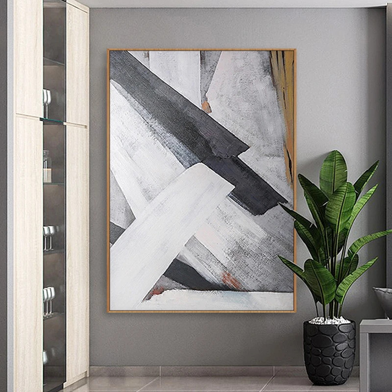 Pure Black And White hand-painted Oil Painting Abstract Modern Hong Kong-style Entrance Hallway Living Room Backdrop Paintings D