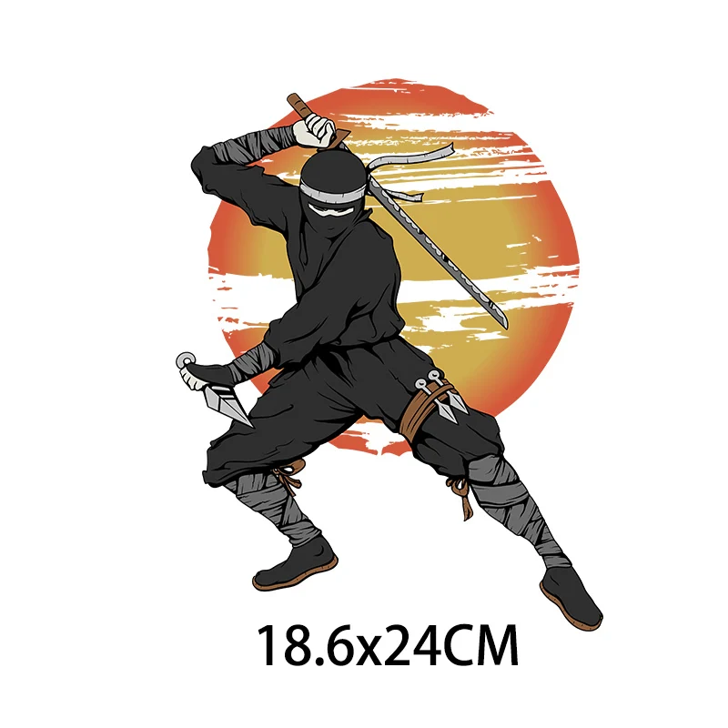 Популярная Термотрансферная одежда в японском стиле Самурай панк Печать На свитере самодельный креативный значок с мечом самурая