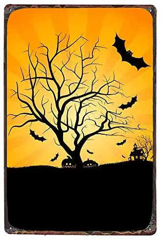 Halloween Tin Sign - Halloween Poster Series - Vintage Holiday Postcard - Wall Memorial Decoration Metal Tin Sign 11.8 x 7.8