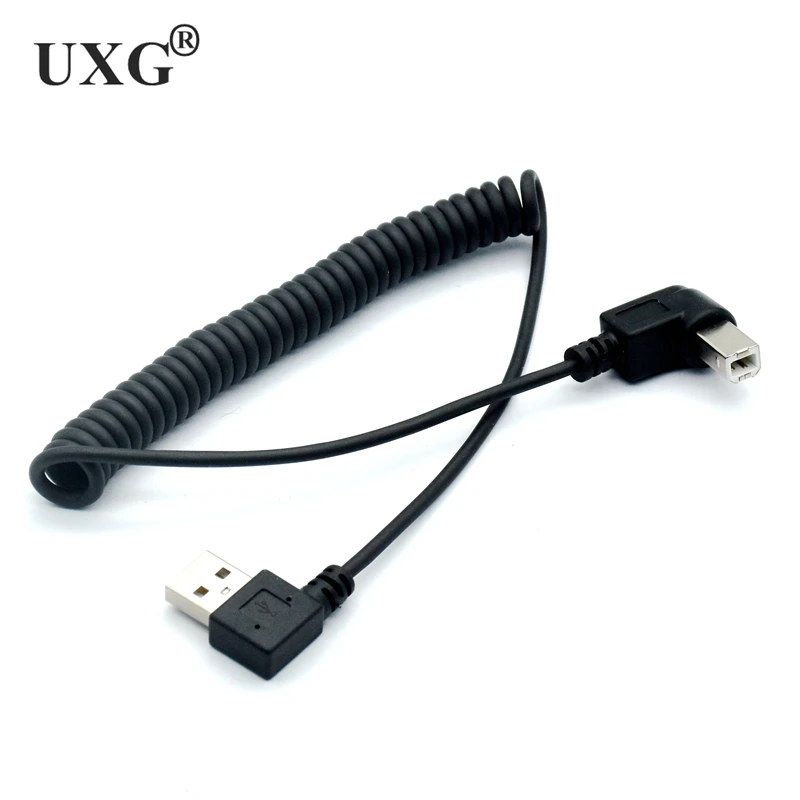 

90 Degree Right Angle USB Type A Male to B Male AM to BM Adapter Converter Spiral Coiled Spring Curl Printer Cable