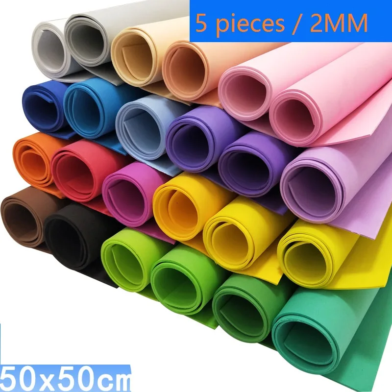 2MM Eva Foam Color sponge paper Scrapbooking Crafts Kindergarten Christmas Handicraft Diy Materials Colorful 50X50CM 5 Sheets