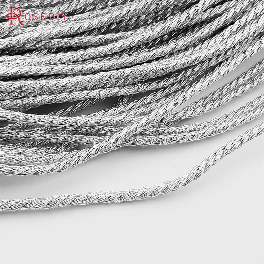 (T12967)Wholesale 5 Meter Diameter 2.5mm 3.5mm Gold Color Silver Color Silk Thread Twisted Cords Rope Diy Findings Accessories