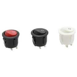 3Pcs 220V Round SPDT ON-OFF Rocker Switch KCD1-105 White Black Red AC 250V/6A 125V/10A Toggle Switch  2Pin