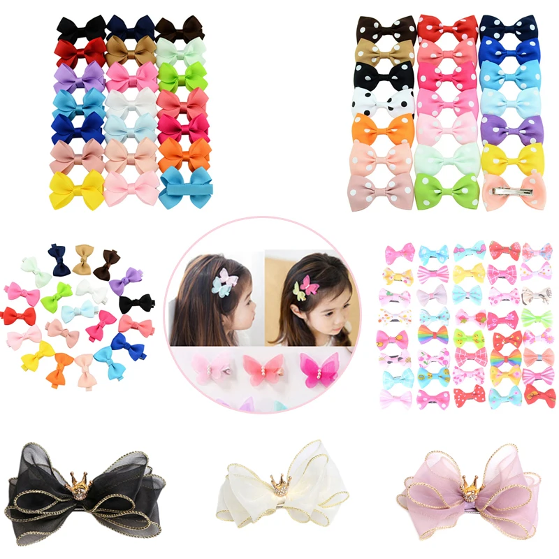 1/5/10/20pcs Grosgrain Ribbon Rope Kids Hair Clips Hairpins Christmas Hair Accessories Sweet Snowflake Hair Bows With Clips Girl