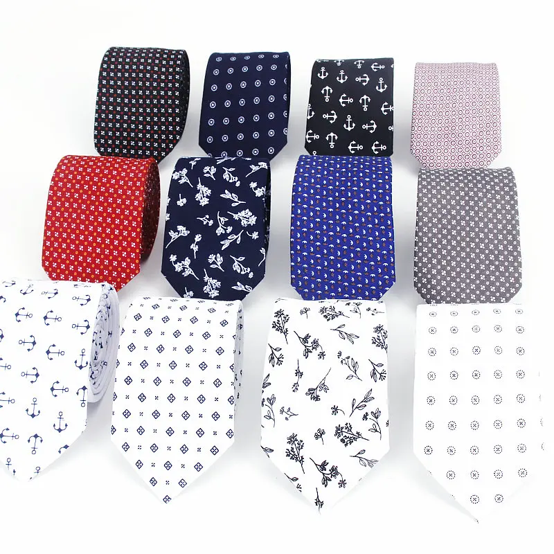 2020 Brand New Arrival Men's Dot Flower Casual Vintage Neck Tie For Man Slim Narrow Wedding Neckties 7cm Ties Adults White Gray