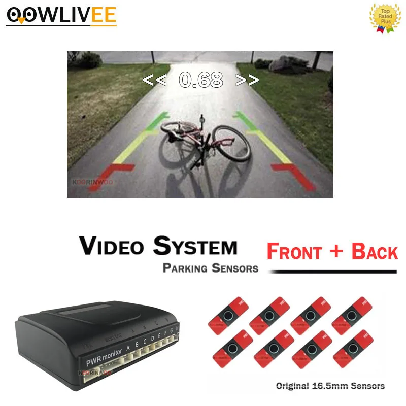 OOWLIVEE Parktronics 16.5MM Car Parking Sensor 8 Alarm Backlight System Can Connect Car Rearview Camera Android Radio Assistance