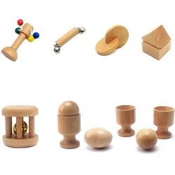 Juguetes Montessori para bebés y niños pequeños, juguete de madera Natural sin pintura, ejercicio de ajuste de objetos de música y sonido, dentición, 6-12 meses