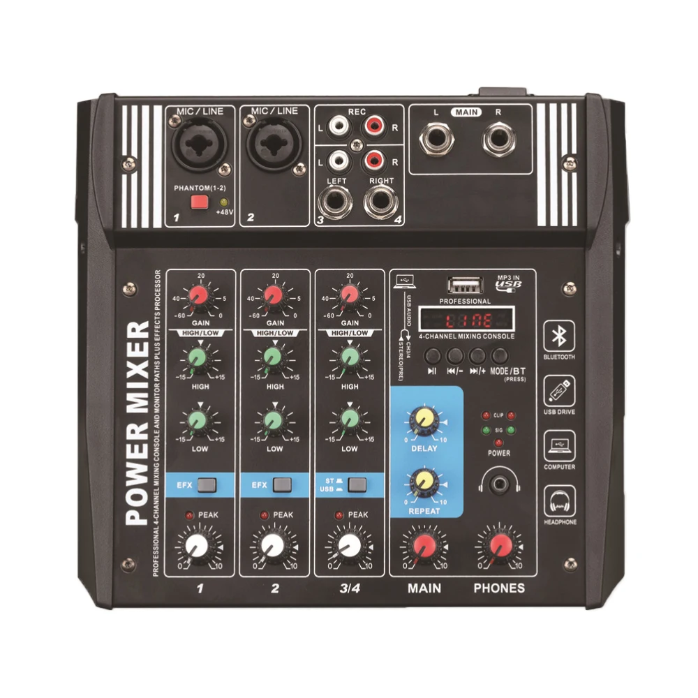 Professional Powered Audio Mixer Bluetooth DJ Mixer Console With Power Amplifier For Speaker, Karaoke Line Array